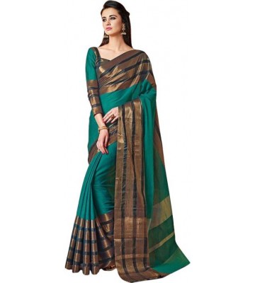 BAPS Striped Bollywood Cotton Silk Saree  (Multicolor)