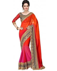 Ganga Shree Embroidered Paithani Synthetic Georgette, Chiffon Saree  (Orange)