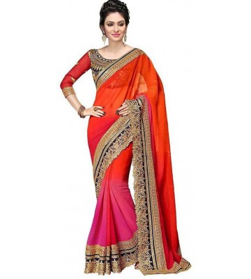 Ganga Shree Embroidered Paithani Synthetic Georgette, Chiffon Saree  (Orange)