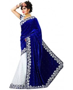 HNC Retail Embroidered Bollywood Net, Velvet, Georgette, Chiffon Saree  (Blue)