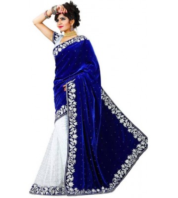 HNC Retail Embroidered Bollywood Net, Velvet, Georgette, Chiffon Saree  (Blue)