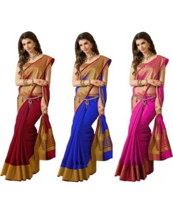 Indianbeauty Solid Bollywood Tussar Silk Saree  (Pack of 3, Multicolor)