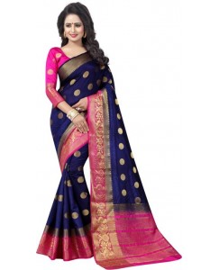 Saarah Self Design Kanjivaram Art Silk Saree  (Dark Blue)