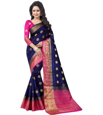 Saarah Self Design Kanjivaram Art Silk Saree  (Dark Blue)