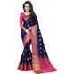 Saarah Self Design Kanjivaram Art Silk Saree  (Dark Blue)