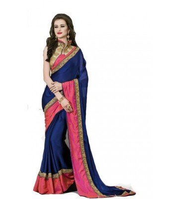 Darshita International Plain Fashion Chiffon Saree  (Blue)