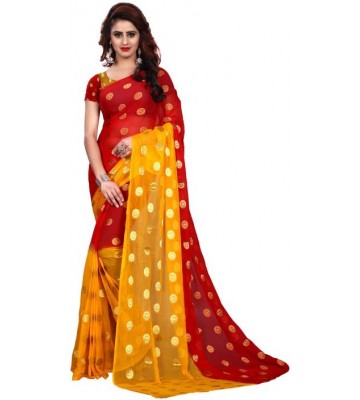 Trendz Style Self Design Fashion Chiffon Saree  (Red)