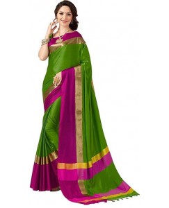 V J Fashion Solid Fashion Cotton Silk Saree  (Green)