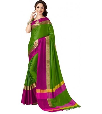 V J Fashion Solid Fashion Cotton Silk Saree  (Green)