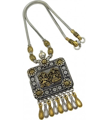 18 Fashion Street Oxidised Gold Silver Dual Tone German Silver Gypsy Style Statement Pendant Necklace Sterling Silver Plated Alloy Necklace