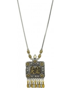 18 Fashion Street Oxidised Gold Silver Dual Tone German Silver Gypsy Style Statement Pendant Necklace Sterling Silver Plated Alloy Necklace