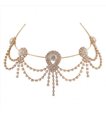 Zephyrr Fashion Choker Necklace cum Hair Accessory with Zircons Party Wear Alloy Necklace