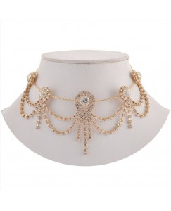 Zephyrr Fashion Choker Necklace cum Hair Accessory with Zircons Party Wear Alloy Necklace