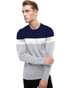 Sarfira Solid Men Round Neck Blue, White T-Shirt