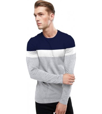 Sarfira Solid Men Round Neck Blue, White T-Shirt