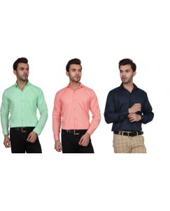 DOE Men's Solid Formal Multicolor Shirt  (Pack of 3)