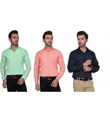 DOE Men's Solid Formal Multicolor Shirt  (Pack of 3)