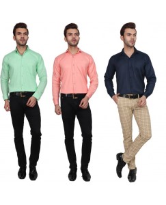 DOE Men's Solid Formal Multicolor Shirt  (Pack of 3)