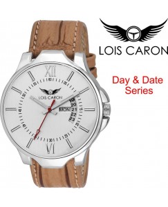 Lois Caron LCS-4116 WHITE DAY & DATE SERIES SE CROCO STRAP DAY AND DATE FUNCTIONING Watch - For Men