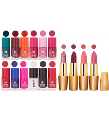 Aroma Care Lot of 12 Insta Dri Nail Polish and Creamy Matte Rythm Lipsticks Classic Combo Set 04  (Set of 16)