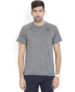 ADIDAS Solid Men's Round Neck Black, Grey T-Shirt