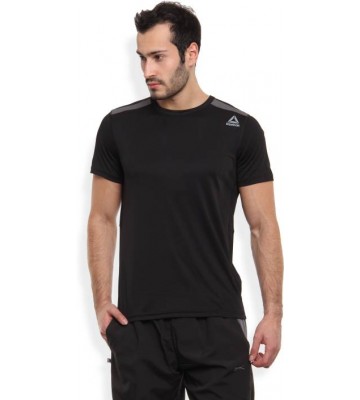 REEBOK Solid Men's Round Neck Black T-Shirt