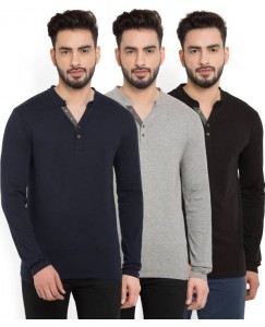 Billion PerfectFit Solid Men Henley Multicolor T-Shirt  (Pack of 3)