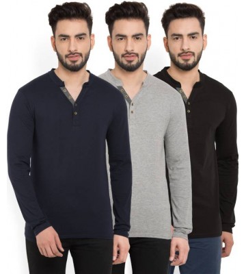 Billion PerfectFit Solid Men Henley Multicolor T-Shirt  (Pack of 3)