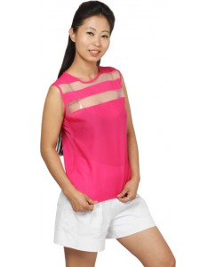 Fit 'N ' You Casual Cape Sleeve Solid Women's Pink Top