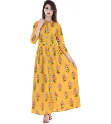 Stylum Wedding Block Print Women Kurti  (Green, Pink, Yellow, Gold)