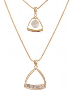 Naveli Gold Plated Two Layered Long Chain With Triangle Shapped Pendent. Yellow Gold Plated Brass Necklace