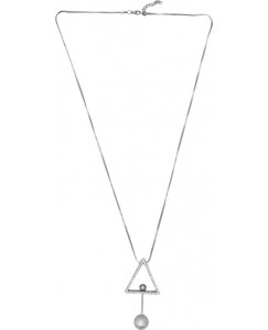 Naveli Silver Plated Long Eternity Triangle Pendent With Crystal Pearl Necklace Silver Plated Brass Necklace