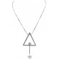 Naveli Silver Plated Long Eternity Triangle Pendent With Crystal Pearl Necklace Silver Plated Brass Necklace