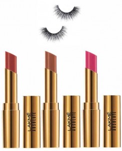 Professional kit Of Eyelashes with Lakme Absolute Matte Finish Lipstick (pack of 3)  (Set of 4)