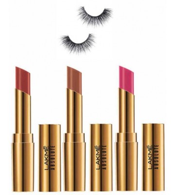 Professional kit Of Eyelashes with Lakme Absolute Matte Finish Lipstick (pack of 3)  (Set of 4)