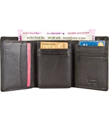 Ox Men Black Genuine Leather Wallet  (9 Card Slots)