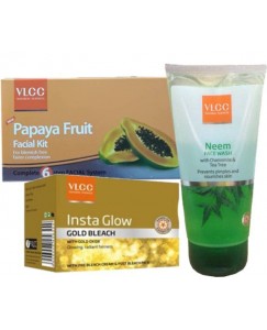 VLCC Papaya Fruit Facial kit & Insta Glow Bleach & Neem Facewash  (Set of 1)