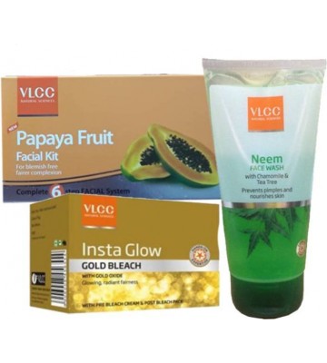 VLCC Papaya Fruit Facial kit & Insta Glow Bleach & Neem Facewash  (Set of 1)