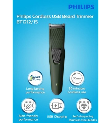 Philips BT1212/15 Cordless Trimmer for Men  (Green)