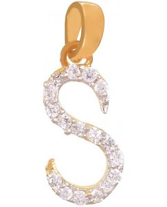 Mahi Stylish S Initial Yellow Gold Cubic Zirconia Alloy, Brass Pendant