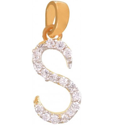 Mahi Stylish S Initial Yellow Gold Cubic Zirconia Alloy, Brass Pendant