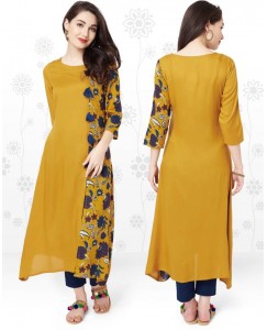 Anmi Floral Print Women's Straight Kurta  (Yellow)