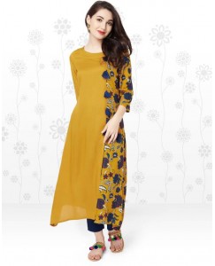 Anmi Floral Print Women's Straight Kurta  (Yellow)