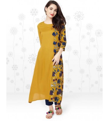 Anmi Floral Print Women's Straight Kurta  (Yellow)