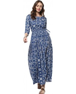 Indian Virasat Women's A-line Blue Dress