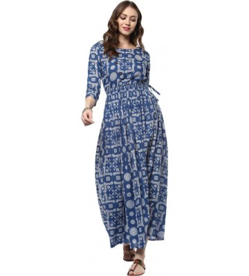 Indian Virasat Women's A-line Blue Dress