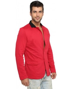 LUCfashion Self Design Single Breasted Casual Men's Blazer  (Red, Black)