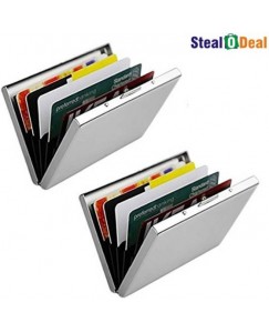 Stealodeal Metal Waterproof Business Atm 6 Card Holder  (Set of 2, Silver)