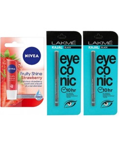 Nivea Strawberry Lip Balm & Lakme Eyeconic Kajal  (Set of 2)