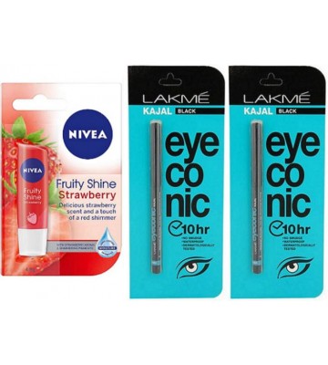 Nivea Strawberry Lip Balm & Lakme Eyeconic Kajal  (Set of 2)